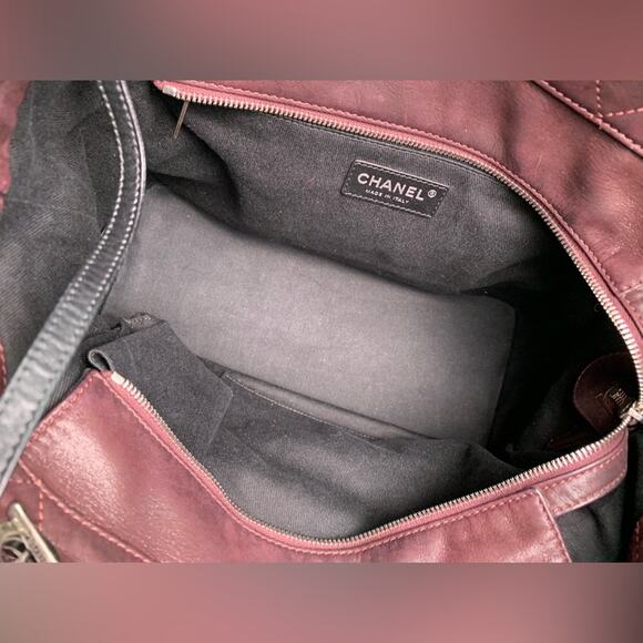 Chanel Burgundy Quilted Iridescent Calfskin Leather V*P Medium Shopping Tote Bag - Picture 11 of 16